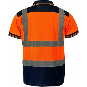 Men's High Visibility Reflective <b>Polo</b> Shirt Short Sleeve <b>Orange</b> Navy Knitted Quick Dry Casual Workwear - Product Image 2