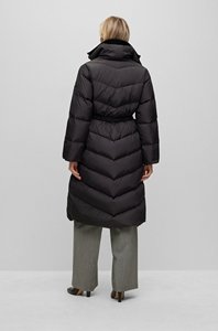 <b>Short</b> Woven Quilted Puffer Bomber <b>Jacket</b> with Adjustable Waist Belt Hooded Collar Full Sleeve Winter Coat for Women - Product Image 6