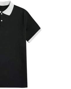 Polo homme uni à manches courtes en coton, décontracté, pour le golf, noir avec col et bordure de manches blancs, idéal pour l'été, haut confortable pour homme - Product Image 5