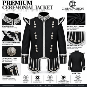 Chaqueta Doble de Lana 100% Nueva, Estilo Escocés para Tamborista, Cuello Alto, Parches Frontales con Logotipo, Hecha a Medida, Suministros de Fábrica - Product Image 2