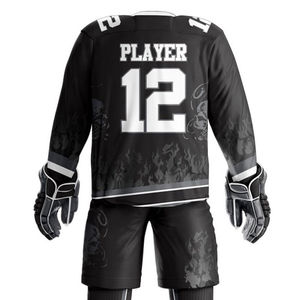 Uniforme de hockey sur glace personnalisé sublimé, maillot rayé rose et noir pour homme, pantalon, manches longues, respirant, toutes saisons, vêtements de sport pour adultes - Product Image 4