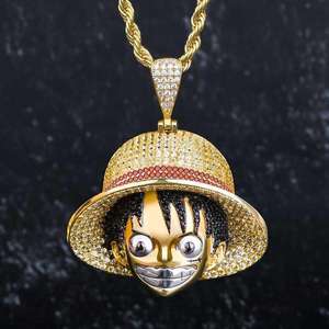 Élégant Collier Pendentif Luffy One Piece en Moissanite Argent Brillant Style Hip Hop Personnage de Dessin Animé Bling Glacé - Product Image 3