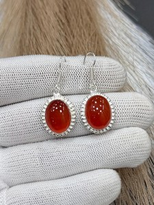 925 sterling silver Plated Elegant Red Carnelian Oval Drop <b>Earrings</b> for Women Dangle <b>Hook</b> Handmade Wholesale Fashion Jewelry - Product Image 2
