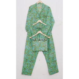 Ensemble de pyjama en coton imprimé à la main indien, élégant, motif floral vintage, tenue de détente d'été, pour demande en mariage de demoiselle d'honneur, 3 pièces - Product Image 5