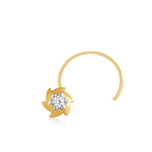 Flower Shape Lab Grown <b>Diamond</b> <b>Nose</b> Pin 14K Gold Plated Luxury <b>Stud</b> Women's Everyday Wear Claw Setting Round Brilliant Cut - Product Image 1
