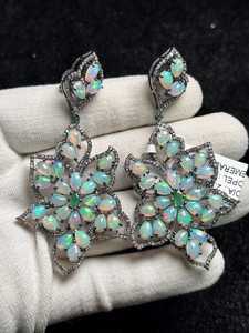 Natural Ethiopian <b>Opal</b> Diamond <b>Earring</b> Pave Diamond <b>Earrings</b> 925 Sterling Silver Handmade Oxidized Dongle Diamond <b>Earring</b> Gift F - Product Image 2