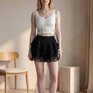 Shorts décontractés pour femmes en laine, couleur personnalisable, à volants, taille mi-haute, élastiques, respirants, écologiques, séchage rapide, coupe régulière - Product Image 5