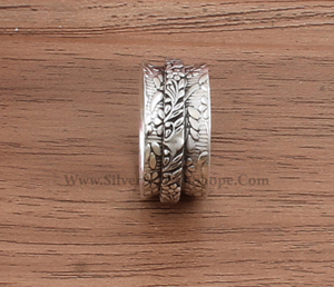 Anillo Giratorio de Plata de Ley 925 con Hoja Turquesa para Mujer, Joyería Clásica Inspirada en la Naturaleza para Boda, Alivio de la Ansiedad y Meditación - Product Image 1