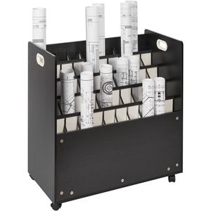 Carrito Organizador de Archivos Móvil de Madera con 50 Ranuras para Planos, Mapas y Documentos de Construcción - Product Image 1