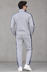 Ensemble de survêtement gris pour homme, manches longues, col à capuche, fermeture à cordon, poches latérales, streetwear, vêtements d'hiver, 100% coton molletonné - Product Image 3