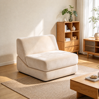 Fauteuil d'appoint français à profil bas, fauteuil lounge rembourré, tissu velours toucher doux, crème beige pour salon