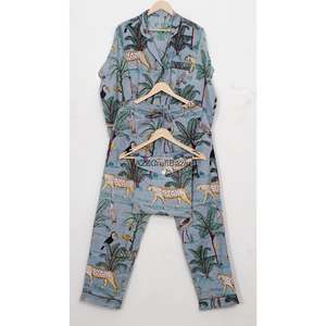 Ensemble de pyjama décontracté de luxe pour femmes, 100% coton, manches longues, imprimé floral numérique, taille élastique, col rabattu, pour le printemps et l'été - Product Image 6