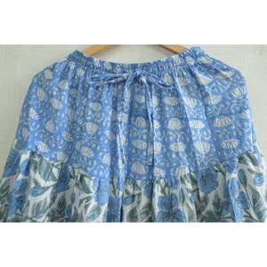 Cotton Block Print Floral <b>Patchwork</b> Bohemian Casual Long <b>Skirt</b> Handmade Washable Pleated Design Ankle-Length Women Summer Wear - Product Image 2