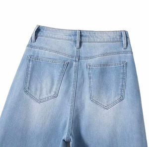 Jean large en denim brodé avec patchwork en maille et dentelle transparente pour femme, taille haute, coupe ample, délavage vintage - Product Image 4
