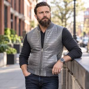 Gilet en cuir de crocodile véritable, fait main sur mesure, style motard western, chaleco de cuero de cocodrilo para hombre - Product Image 5