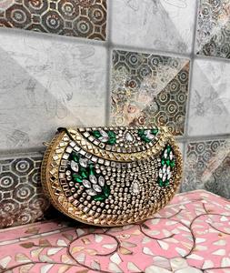 Sacs en résine et pochettes en résine Kundan, sacs à bandoulière de créateur pour femmes, sacs à main en résine marbrée verte MOP - Product Image 2