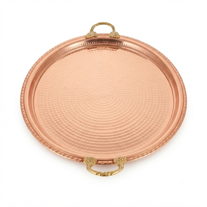 Grand plateau de service rond en laiton avec poignées, plateau décoratif martelé pour la décoration de la maison, la restauration, la vaisselle de table, vente en gros - Product Image 1