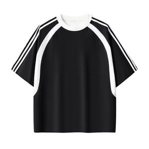 Oversized Sports <b>T</b>-Shirt Men Custom Logo Front/<b>Back</b> Breathable Mesh Panel Raglan Sleeves Striped Streetwear Gym Tee - Product Image 3