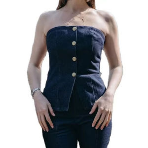 Gilet en jean vintage sans manches pour femme, coupe ajustée, col simple, style décontracté, streetwear d'été, vêtement d'extérieur, le plus vendu - Product Image 1