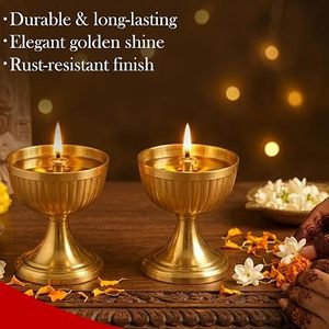 Lampe à huile en laiton plaqué or avec figurine religieuse et motif de divinité Diwali pour la décoration de prière - Product Image 6