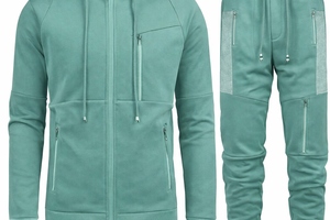 Survêtement zippé pour homme en coton 100% uni, finition lisse, taille parfaite, coupe moderne, décontracté pour l'hiver - Product Image 6