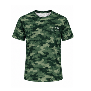 T-shirt camouflage vert forêt pour homme, manches courtes, col rond, imprimé camouflage, entraînement en plein air, fitness, entraînement, vêtements de sport performants - Product Image 1