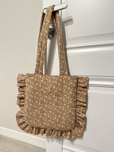 <b>White</b> Cotton Tote <b>Bag</b> With Ruffles And Cherry Embroidery For Women Casual Daily Use 100% Cotton Canvas Tote <b>Bag</b> Eco Friendly - Product Image 4