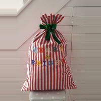 Sac cadeau personnalisé brodé à rayures rouges, sac en toile à cordon, sacs du Père Noël, sac de Noël