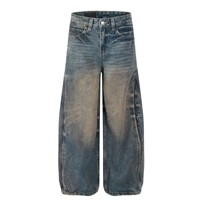 Jeans en denim à jambe large personnalisés, motif uni brodé, coupe confortable pour hommes, importateurs de vêtements - Production sous marque privée