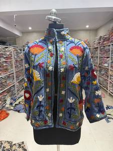 Women's Hand Embroidered Floral Velvet Blazer Mandarin Collar Full Sleeve Autumn Ethnic Style Jacket <b>gift</b> for her - Product Image 1