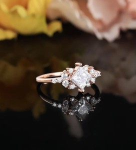 Princess Cut Moissanite 925 Sterling <b>Silver</b> Engagement Wedding Promise <b>Ring</b> Square <b>Solitaire</b> Minimalist Dainty Luxury Party - Product Image 3