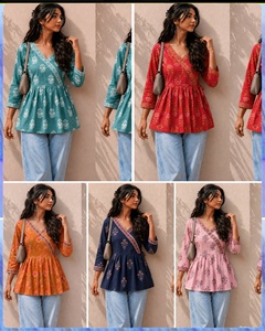 Kurti en coton à imprimé floral bleu pour femmes, coupe ample, haut décontracté, style ethnique, à porter toute l'année, mode indienne - Product Image 4