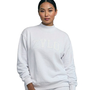 Sudadera de Cuello Alto Blanca para Mujer Zylo, con Logotipo Bordado, Manga Larga, Tejido de Algodón, Ropa Casual de Otoño - Product Image 1