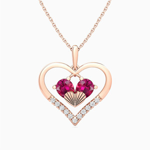 Rose Gold Heart Pendant <b>Necklace</b> With <b>Ruby</b> And Diamond Accents For Women Romantic Style Box Chain Jewelry - Product Image 1