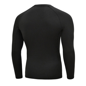 Men <b>Black</b> <b>Long</b> <b>Sleeve</b> Rash Guard Shirt With Logo Quick Dry Polyester Spandex Front Print <b>Gym</b> Wear - Product Image 2