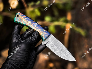 มีด EDC ใบมีดเหล็กดามัสกัสคมกริบ ด้ามจับรูปทรงกรวยสน จับถนัดมือ ขนาด 8 นิ้ว ขายดี - Product Image 2