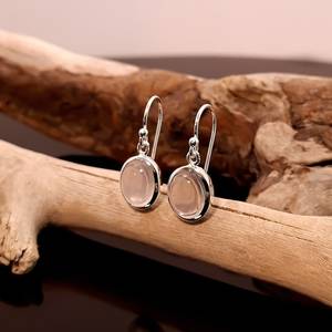 Natural Rose Quartz <b>Earrings</b> 925 Sterling <b>Silver</b> Pink Gemstone Oval Cabochon Handmade Jewelry Gift For Women - Product Image 6