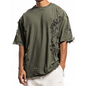 Camisetas de Hombre Oversize de Manga Corta de Secado Rápido, Estilo Urbano Moderno, de Algodón Jersey, Color Liso, Cuello Redondo, Lavado y Desgastado - Product Image 2