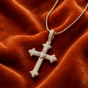 Colgante de Cruz de Moissanita Tono Oro, Collar con Dijes Estilo Hip Hop Iced Out, Joyería Religiosa de Lujo, Regalo Impresionante para Hombres - Product Image 3