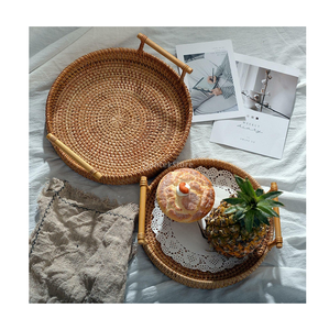 Round Tray Organizer <b>Light</b> Decorated Fruit Vine Basket Circular Shape With handle For Fruits Storage At Your Budget - Product Image 1