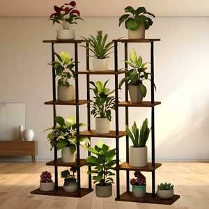Modern Stainless Steel Powder Coated Floor Flower Stands with Black Metal Frame <b>Indoor</b> <b>Plant</b> <b>Shelf</b> for Home Decoration - Product Image 4