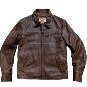 Blouson de motard rétro personnalisé pour homme en cuir de veau véritable, coupe oversize ajustée, col à revers, style vintage, saison automne - Product Image 1