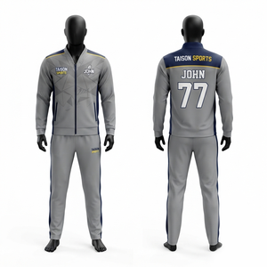 Survêtement de cricket unisexe 300 grammes, imperméable, respirant, écologique, à capuche, en polyester interlock, hiver, gris marine, avec empiècements - Product Image 1