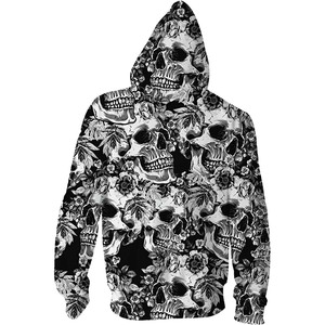 Sweat-shirt à capuche zippé pour homme rouge avec imprimé squelette blanc, coupe décontractée, idéal pour l'automne - Product Image 3