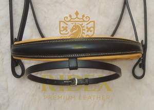 Brida de cuero de doma ligera-Banda para cejas con ribete amarillo Banda acolchada para la nariz con accesorio de equitación Flash DE LA India... - Product Image 4