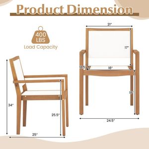 Set di 2 Sedie da Pranzo Impilabili per Esterni con Telaio in Legno di Acacia per Giardino - Product Image 5