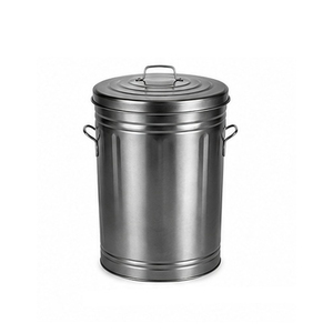 Gold Metal Cylindrical Waste <b>Bin</b> With <b>Lid</b> Indoor Outdoor Household Garbage Container Classic Style - Product Image 2