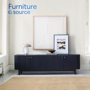 Buffet moderne en bois noir à portes cannelées Buffet avec base arrondie Meubles de salon pour manger et se divertir - Product Image 1