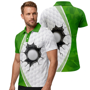 Polo de Golf Verde y Blanco de Manga Corta para Hombre, Transpirable, Estampado, de Punto, de Poliéster, Ropa Deportiva - Product Image 4