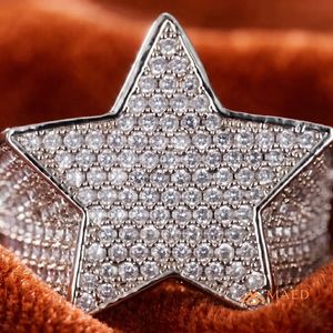 Mens Silver Tone Moissanite Star Ring Hip Hop Engagement Statement Jewelry Fashion Ring with Micro Insert Stylish - Product Image 4
